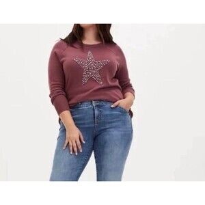 Torrid Rose Brown Embellished Faux Pearls Knit Pullover Sweater Womans Size 1x